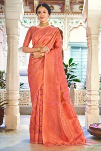 Buy Niwaa Printed, Self Design, Embellished, Woven, Floral Print, Blocked  Printed Bollywood Jacquard, Silk Blend Pink Sarees Online @ Best Price In  India