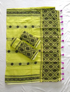 Buy upal Embroidered Mekhela Chador Cotton Blend Green Sarees