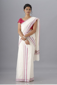Buy Ramraj Cotton Solid/Plain Kasavu Pure Cotton Pink Sarees Online @ Best Price In India 