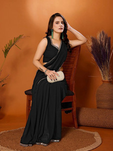 Solid/Plain Bollywood Georgette Saree (Dark Blue)