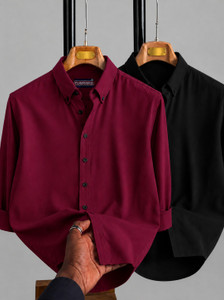 COMBRAIDED Men Solid Casual Black, Maroon Shirt - Image 5