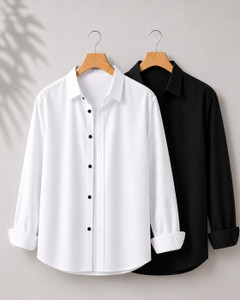 mozero Men Solid Casual Black, White Shirt - Buy mozero Men Solid Casual Black, White Shirt Online at Best Prices in India | Shopsy.in - Image 1