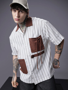 Shopsy SOKO STREET Men Striped Casual White Shirt - Image 1