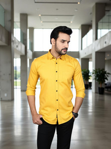 Liza Martin Men Solid Formal Yellow Shirt Price in India - Buy Liza Martin Men Solid Formal Yellow Shirt online at Shopsy.in - Image 1