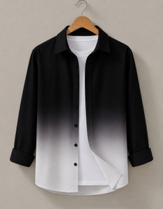 Kizyoo Men Dyed/Ombre Party Black, White Shirt - Image 4