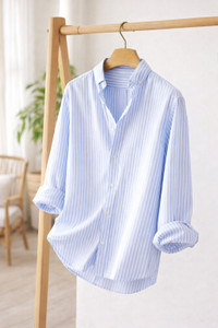 JNV FASHION Men Striped Casual Light Blue, White Shirt - Image 5