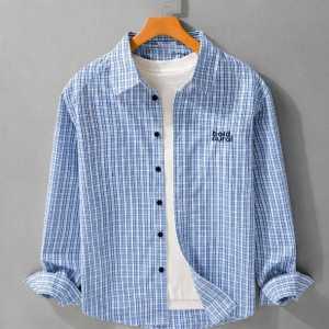 Shopsy Kesar Collection Men Checkered Blue Shirt - Image 1