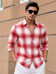 Solbiza Men Checkered White, Red Shirt - Image 5