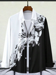 Shopsy fitoda fashion Men Self Design Casual Black, White Shirt - Image 1