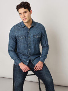 LEE Men Printed Casual Dark Blue Shirt - Buy LEE Men Printed Casual Dark Blue Shirt Online at 