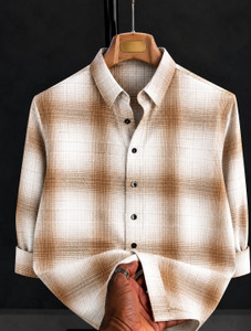 Shopsy USONA Men Checkered Casual Brown, White Shirt - Image 1