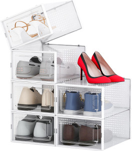 PrimAlite Plastic Stackable Rectangle Shoe Storage Boxes Fits