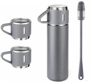 Iconix Vacuum Flask Set Cup Set For Hot Cold Drink Bpa Free Grey With Silicon Brush Ml