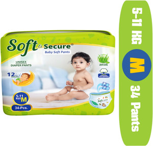 SOFT SECURE Baby Diapers Pants Size-M for Baby 5-11 Kgs M