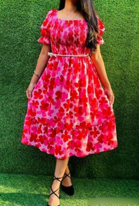 Women Fit and Flare White Below Knee Dress