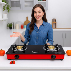 Shopsy Fogger Black Glass and Red Frame Iron Manual Gas Stove - Image 1