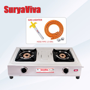 SURYAVIVA SUPER 2B SS(Hose Pipe + Lighter) Gas (silver) Stainless Steel Manual Gas Stove Price in India - Buy SURYAVIVA SUPER 2B SS(Hose Pipe + Lighter) Gas (silver) Stainless Steel Manual Gas Stove online at Shopsy.in - Image 1
