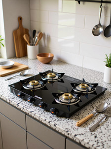 SURYAVIVA 4 Burner Photon Glass Cast Iron Burner Glass Gas Stove(Manual,Black) Glass Manual Stove Price in India - Image 1