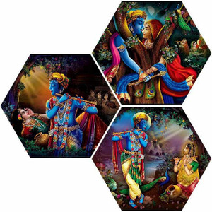 3-teiliges Radha Krishna Gemälde-Set – Mit Pfauen, UV-Struktur, Selbstklebend, Ideal Für Wanddekoration