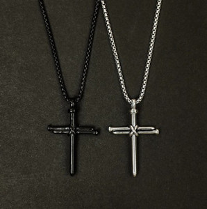 Classic Mens Nail Necklace Black Silver Nail Cross Pendant Chain Boys Black  Silver, Sterling Silver, Platinum Stainless Steel, Titanium, Alloy Price