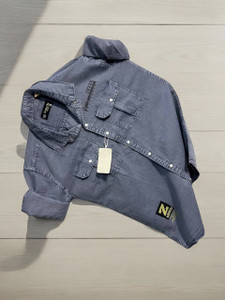 Shopsy Double One Men Washed Casual Grey Shirt - Image 1