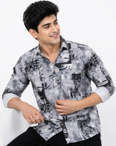 Chevron Men Printed Casual Grey Shirt - Image 6