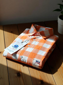 Frank Man Men Checkered Casual Orange, White Shirt - Image 6
