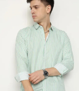 Shopsy FATTY MOUSE Men Striped Green Shirt - Image 1