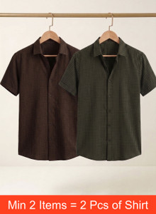 Shopsy TIGERSNAKE Men Checkered Casual Brown, Dark Green Shirt - Image 1