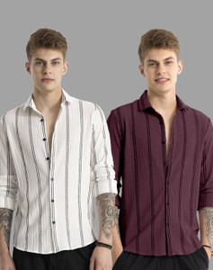 TIGERSNAKE Men Solid Casual White, Purple Shirt - Image 6