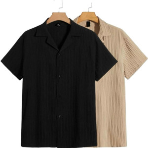 VRLOOKS Men Self Design Casual Black, Cream Shirt Price in India - Buy VRLOOKS Men Self Design Casual Black, Cream Shirt online at Shopsy.in - Image 1