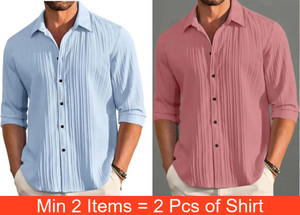 VRLOOKS Men Self Design Casual Light Blue, Pink Shirt - Image 5