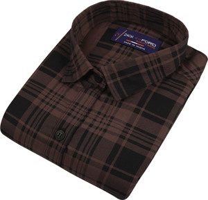 Liza Martin Men Checkered Formal Brown Shirt Price in India - Buy Liza Martin Men Checkered Formal Brown Shirt online at Shopsy.in - Image 1
