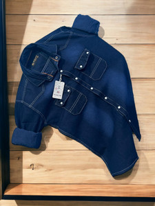 Double One Men Washed Casual Dark Blue Shirt - Image 2