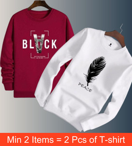 Shopsy JSIYA Men's Maroon White Typography Graphic Print T-Shirt - Image 1