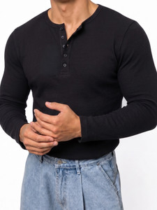Shopsy Azizan Self Design Men Black T-Shirt - Image 1