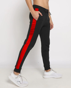 Mens black trousers top with red stripe