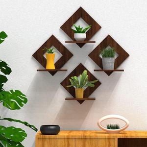Shopsy Stalory Walnut Finish Wooden Square Wall Hanging Planter Stand - Image 1