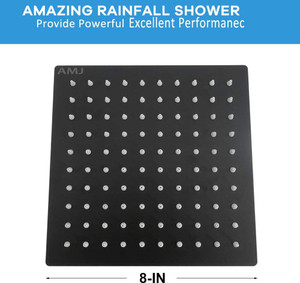 AMJ 8X8 (8inches) High Grade SS304 Complete Matte Black Rainfall Shower ...