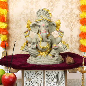 Ganesha Idol Aus Ton - 20,3cm Umweltfreundliche Statue Für Ganesh Chaturthi