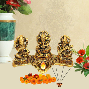 Statua Decorativa Laxmi Ganesha Con Diya, In Metallo Dorato, Altezza 10,2 Cm, Per Puja E Regalo - 5