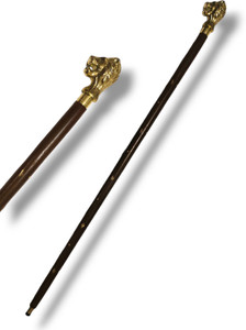 thumbnail image 2 of Antique Style Solid Brass Lion Head Wooden Walking Stick - Vintage Designer Cane For Men 2 of 6