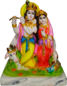 Estatua Lord Krishna Con Kamdhenu En Latón Dorado - 4 Pulgadas, Figura Hindú Decorativa, Ideal Para Pooja O Regalo