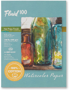 Fluid 100 Quaderno Da Disegno Per Acquerelli 20x20 Cm - 100% Cotone, Carta Pressata A Freddo, Copertina Rigida In Lino, 30 Pagine, Chiusura Elastica