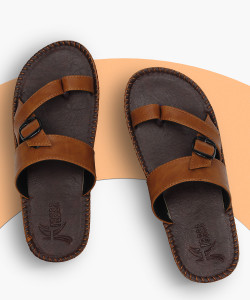 Kraaso Mens Leather Minimalist Flip Flops Brown Neutral Sz.8 Kraasa Men Men Synthetic Leather Chappal (Brown) Flip Flops  main image 2