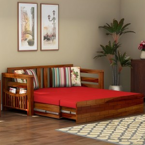 Swangiya Arts Solid Sheesham Wood Three Seater Sofa Bed For Living Room