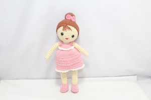 Handmade Crochet Doll in Pink Dress – Soft Cotton Amigurumi Gift for Girls