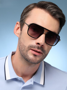 Shopsy Red Tape Retro Square Sunglasses Black - Image 1