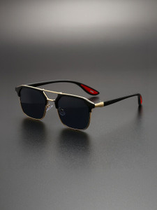 Shopsy Vizor Rectangular Black Sunglasses For Men - Image 1