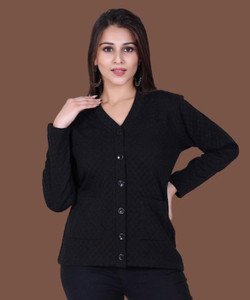 V Neck Casual Women Black Sweater 